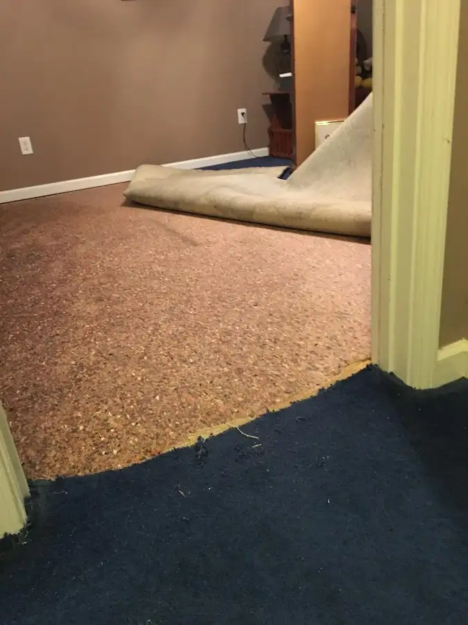 Carpet pad removal revealing water damage during Drying & Dehumidification in Surprise